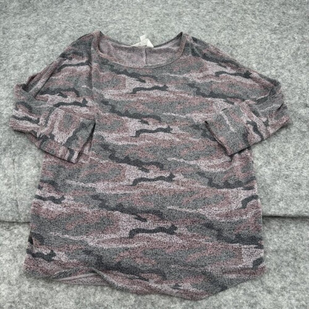 Market & Spruce Womens Top Medium Camo Gray Casual Soft 3/4 Sleeves Classic Knit